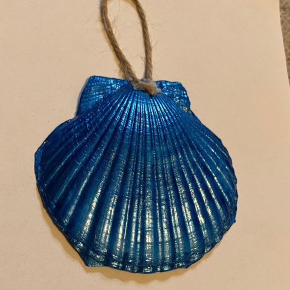 Handcrafted Shell Ornament Blue Pink Floral Metallic Decoupage - Picture 3 of 3